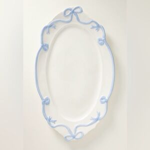 Anthropologie Sky Blue Benedita Bow Ceramic Stoneware Platter NEW